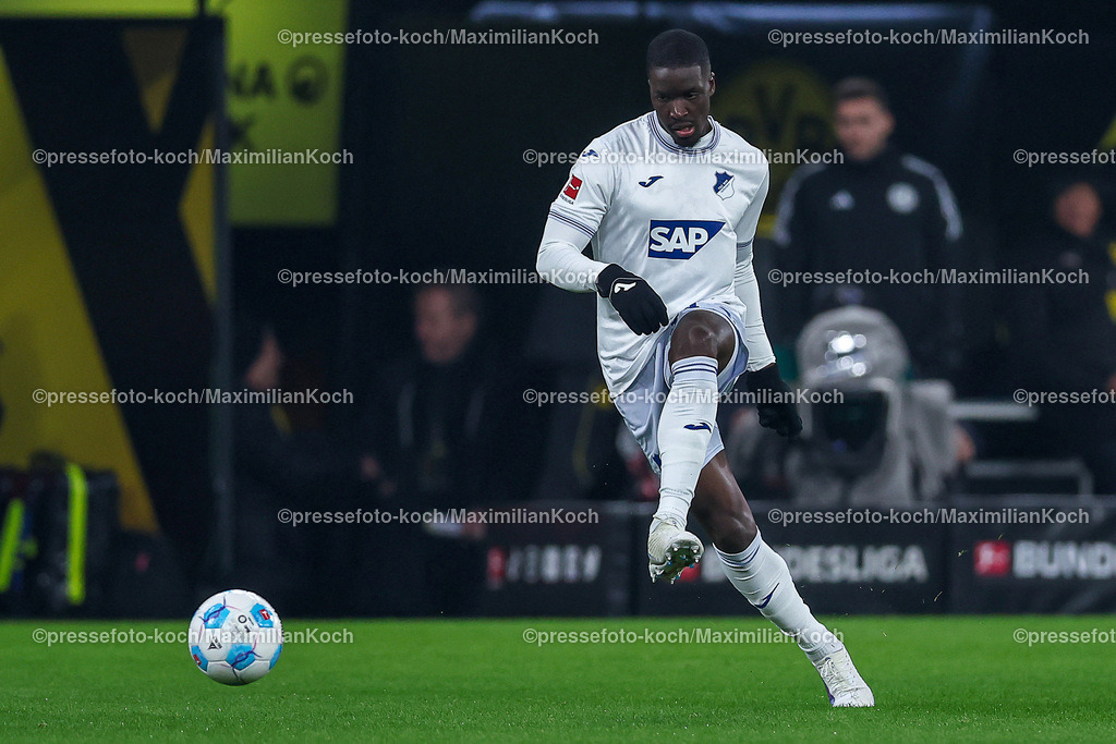 BVB15122402176 | 15.12.2024, Fußball, Borussia Dortmund - TSG 1899 Hoffenheim, 1. Fußball Bundesliga, 14. Spieltag, Signal Iduna Park, Saison 2024 2025: Diadie Samassekou (Hoffenheim #18)DFB regulations prohibit any use of photographs as image sequences and or quasi-video.