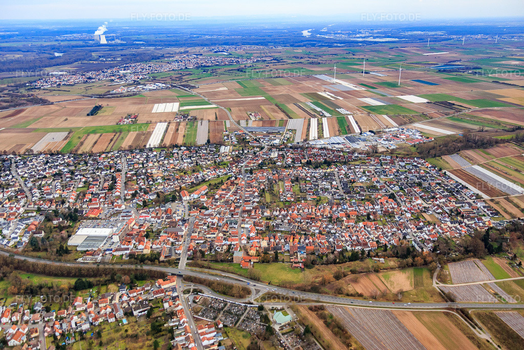 Luftbild: Ortsansicht aus Norden in Dudenhofen im Bundesland Rheinland-Pfalz in Deutschland. Foto: IMG_086147.jpg vom 12.02.2016 durch Werner Riehm/FLY-FOTO.de