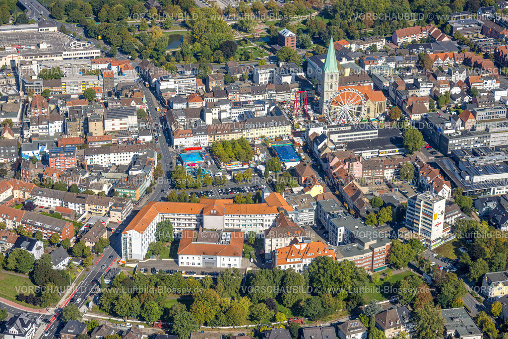 Hamm250901729 | Luftbild, evang. Pauluskirche und Stadtfest mit Riesenrad, Johanniter-Kliniken Hamm Standort Nassauerstraße, Mitte, Hamm, Ruhrgebiet, Nordrhein-Westfalen, Deutschland
