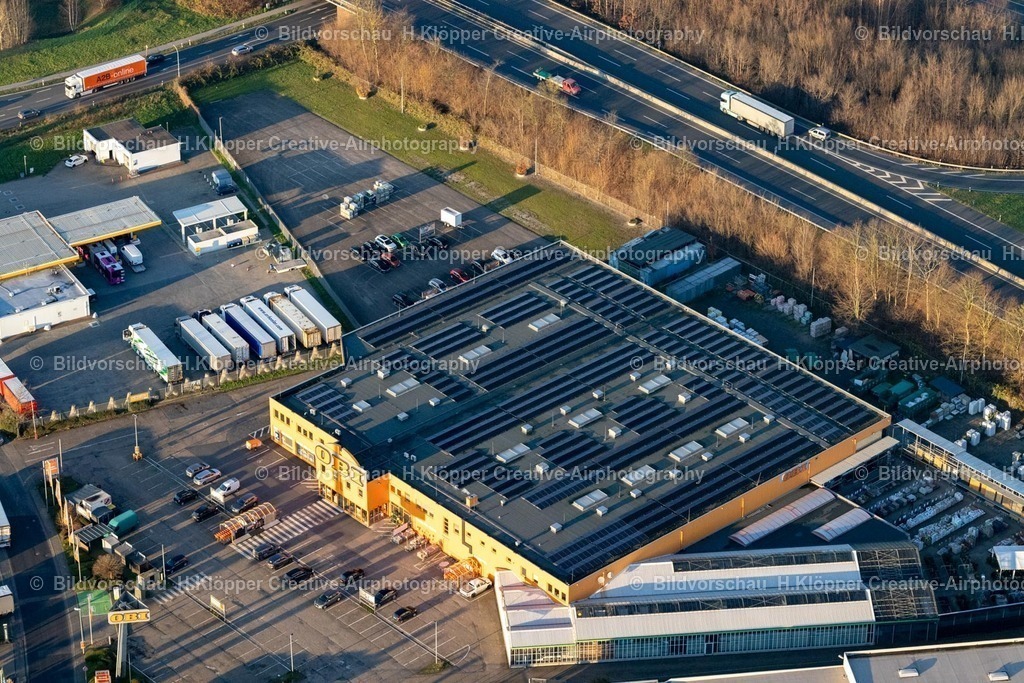 Luftbilder Nettetal-8077 | Luftbildfotografie Gebäude der Niederlassung des Baumarktes " Obi " an der Straße A61, An der Landwehr in Nettetal im Bundesland Nordrhein-Westfalen, Deutschland - Realisiert mit Pictrs.com