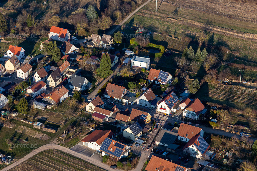 Luftbild: Prinz-Eugen-Straße im Ortsteil Arzheim in Landau im Bundesland Rheinland-Pfalz in Deutschland. Foto: IMG_130766.jpg vom 09.03.2022 durch Werner Riehm/FLY-FOTO.de