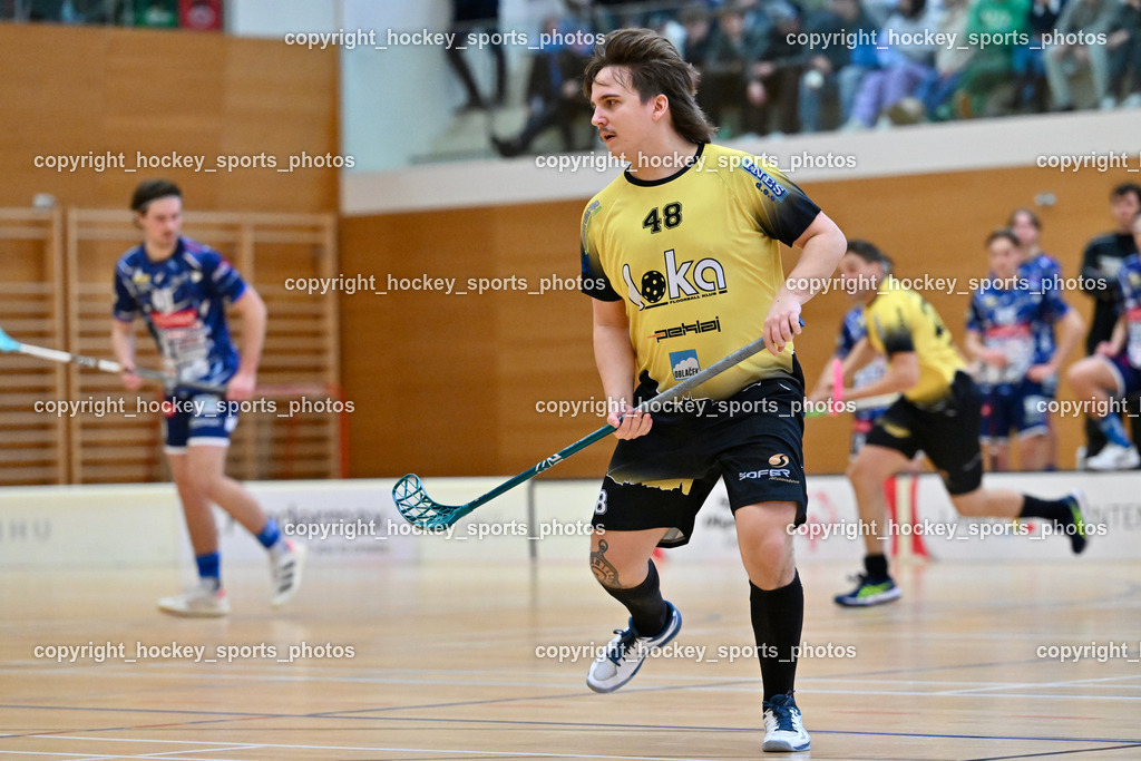 VSV Unihockey  vs. FBK Loka  | #48 Tommi Lehto FBK Loka, VSV Unihockey  vs. FBK Loka , VSV Unihockey  vs. FBK Loka  am 25.01.2026 in Villach (Ballspielhalle St. Martin), Austria, (Photo by Bernd Stefan)