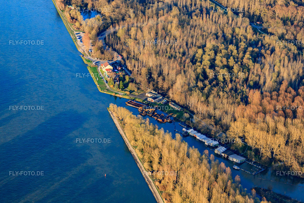 Mündung des Auer Altrheins in den Rhein und Clubhaus Yachtclub Oberrhein | Luftbild: Mündung des Auer Altrheins in den Rhein und Clubhaus Yachtclub Oberrhein in Au am Rhein im Bundesland Baden-Württemberg in Deutschland. Foto: IMG_56504.jpg vom 14.04.2013 durch Werner Riehm/FLY-FOTO.de - Realisiert mit Pictrs.com