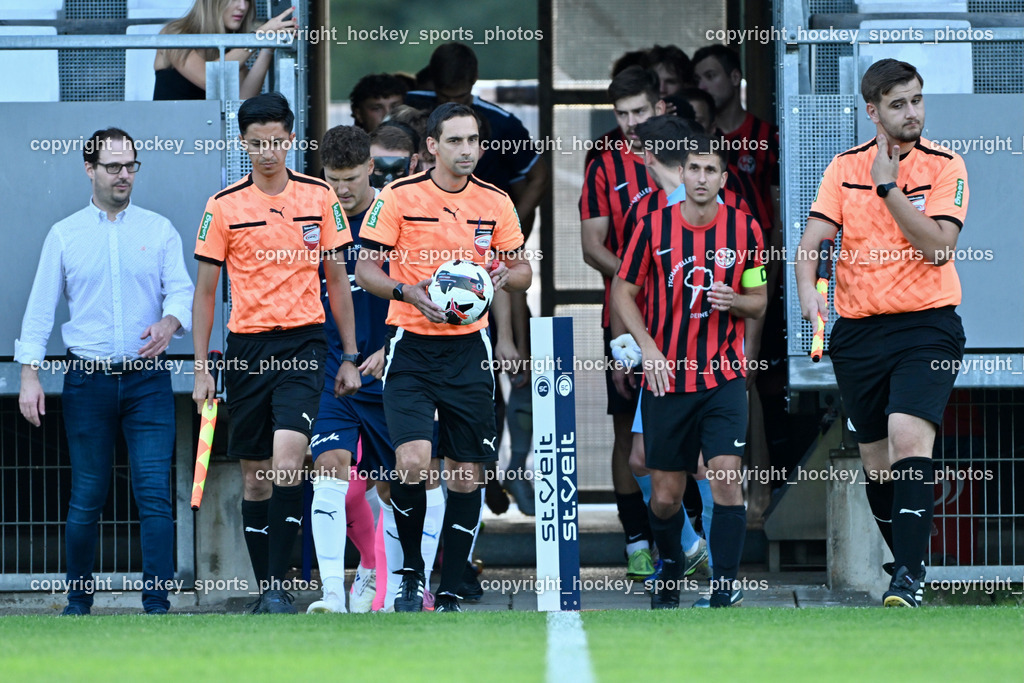 SC St. Veit vs. FC Nussdorf Debant | Vizebürgermeister St. Veit an der Glan CLEMENS MITTEREGGER, Farid Khademi Referee, Daniel Trampusch Referee, Anes Zulic Referee, #7 Aleksandar Simic FC Nussdorf Debant, SC St. Veit vs. FC Nussdorf Debant, SC St. Veit vs. FC Nussdorf Debant am 22.08.2025 in St. Veit an der Glan (Jacques Lemans Arena), Austria, (Photo by Bernd Stefan)