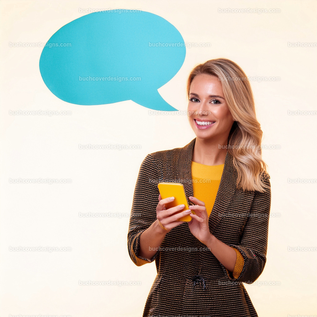 frau mit Mobile Telefon und Sprechblase (38) | Entdecken Sie kreative Buch Cover Designs für Self-Publishing-Autoren und Verlage! Unsere maßgeschneiderten Designs ziehen Leser an und bringen Ihre Geschichten visuell zum Leben. Lassen Sie uns Ihr perfektes Cover gestalten!