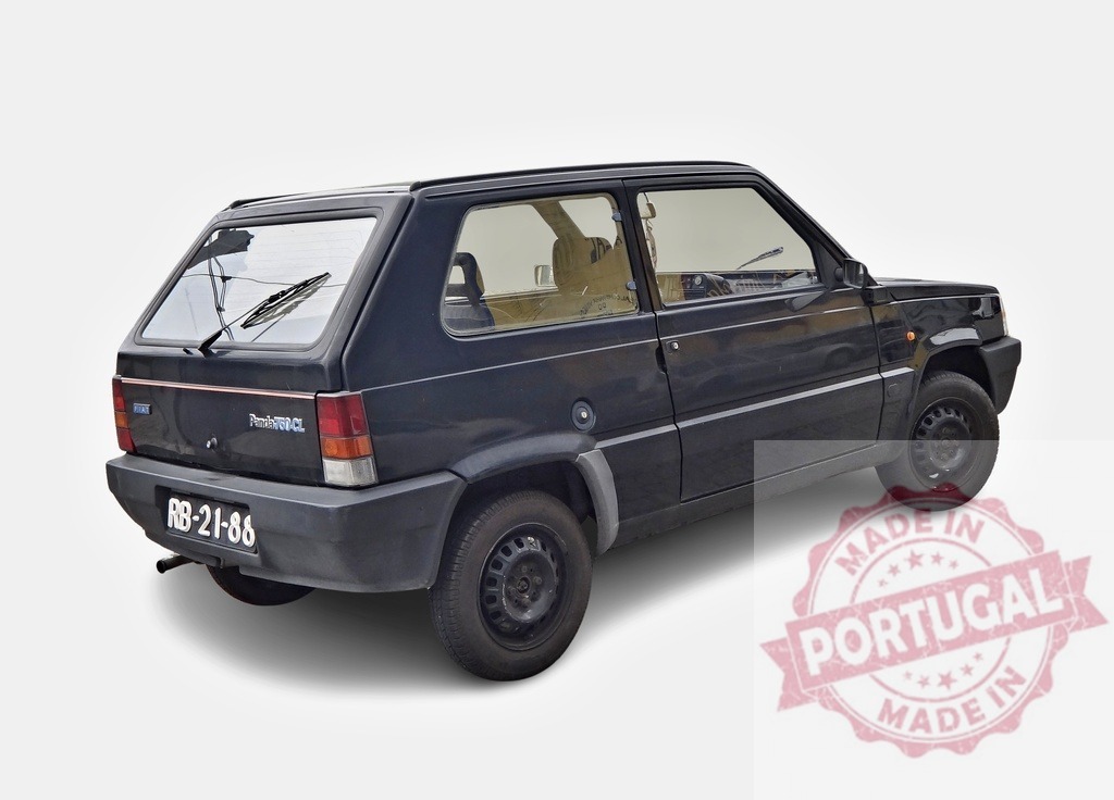 Black Fiat Panda 4x4 facing left rear corner on white background | Small city car Fiat Panda 4x4 series 1, parked, facing left rear corner, on white background - Realized with Pictrs.com