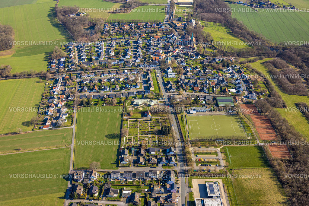 Holzwickede230213746 | Luftbild, Haarstrang Sportanlage, Fußballplatz und Tennisanlage, Evangelischer Friedhof Opherdicke, Hengsen, Holzwickede, Ruhrgebiet, Nordrhein-Westfalen, Deutschland