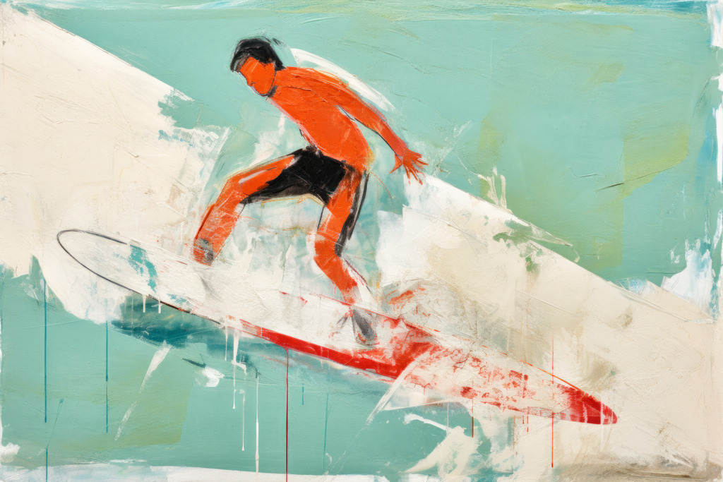 2307231 - Surfer | Modernes digitales abstraktes Bild eines Surfers. Bestellen Sie unsere digitalen Gemälde als hochwertige Kunstdrucke auf Leinwand, Acrylglas, Dibond oder als Poster.