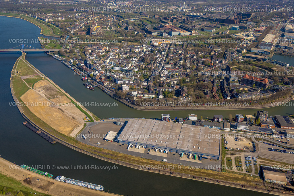 Duisburg250401995DuisPort | Luftbild, duisport Hafen Duisburg, Ortsteil Ruhrort, Vinckekanal Speditionsinsel und Mercatorinsel, Fluss Ruhr Ruhrmündung und Fluss Rhein mit Friedrich-Ebert-Brücke, Ruhrort, Duisburg, Ruhrgebiet, Nordrhein-Westfalen, Deutschland