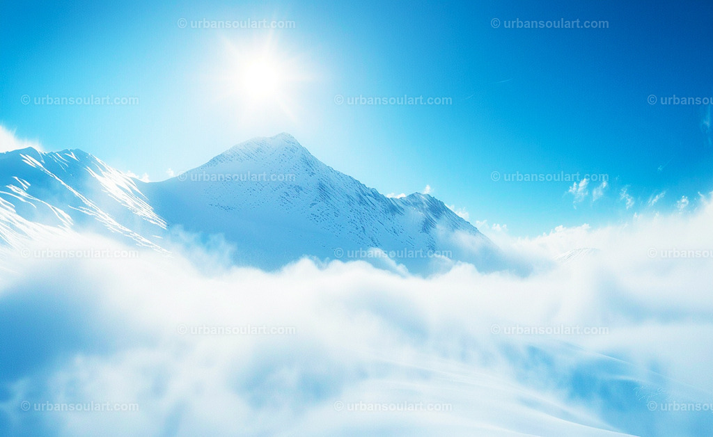 Snowy Mountain Top Above The Clouds | This serene image of a snowy mountain top above the clouds evokes a sense of tranquility and awe. Great for adding a touch of nature’s beauty to your decor. - Realisiert mit Pictrs.com