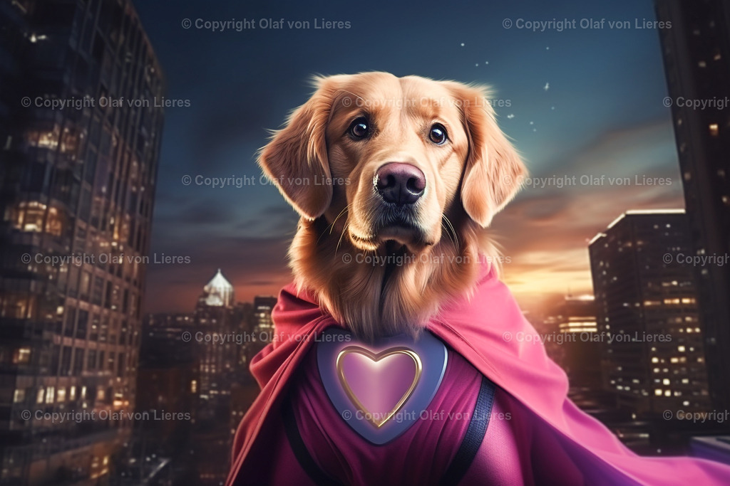 Retriever als Superheld | Retriever mit Umhang als Held