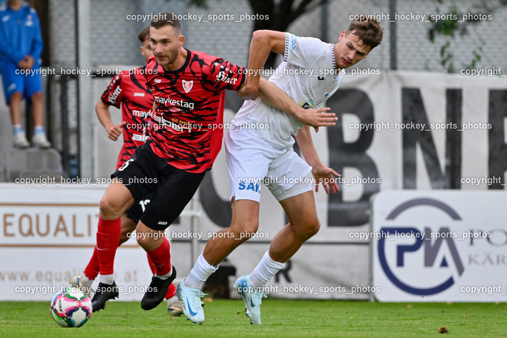 SAK vs. ATUS Ferlach | #15 Martin Posratschnig ATUS Ferlach, #11 Luka Jerin SAK, SAK vs. ATUS Ferlach, SAK vs. ATUS Ferlach am 01.08.2025 in Klagenfurt (Sportpark Welzenegg), Austria, (Photo by Bernd Stefan)