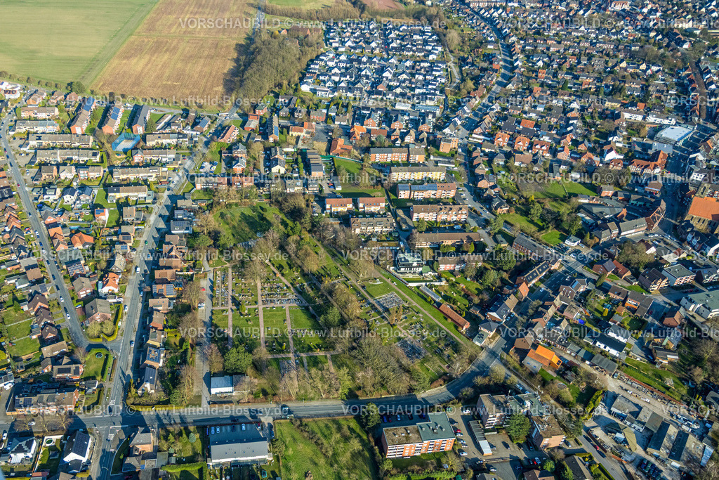 Hamm260203080 | Luftbild, Friedhof Bockum und Wohngebiet, Mehrfamilienhäuser und Neubau Wohnsiedlung Everdings Hof, Horster Straße, Bockum-Hövel, Hamm, Ruhrgebiet, Nordrhein-Westfalen, Deutschland