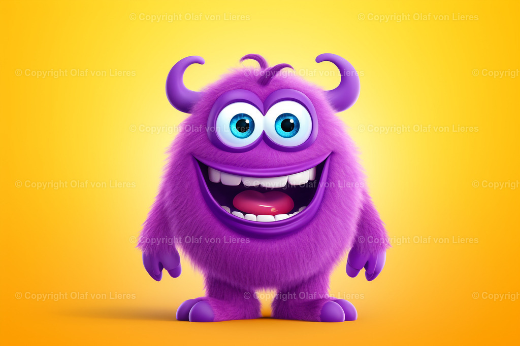 lila Monster auf gelben Hintergrund | fröhliches Monstermit Hörnern