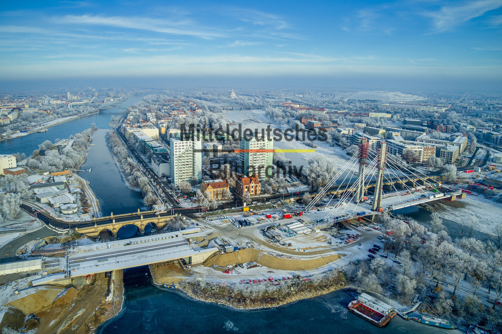 Magdeburg Pylonbrücke Stromersatzneubau im Winter-0022 | Stromersatzneubau Pylonbrücke und Zollhafen im Winter - Realisiert mit Pictrs.com