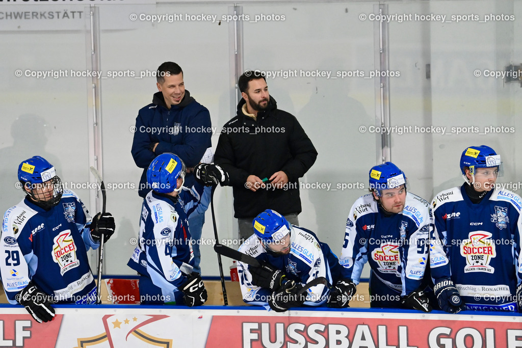ESC Steindorf vs. MET PHOTOVOLTAIK HORNETS SPITTAL | Spielerbank ESC Steindorf, Headcoach ESC Steindorf Mayer Michael, Asisstentcoach ESC Steindorf Gasser Daniel, #29 Koller Fabian ESC Steindorf, #46 Maurer Julian ESC Steindorf, #79 Petrik Benjamin ESC Steindorf, #95 Gelfanov Ruslan ESC Steindorf, #72 Hobitsch Samuel ESC Steindorf, ESC Steindorf vs. MET PHOTOVOLTAIK HORNETS SPITTAL, ESC Steindorf vs. MET PHOTOVOLTAIK HORNETS SPITTAL am 26.10.2024 in Steindorf (Ossiachersee Halle), Austria, (Photo by Bernd Stefan)