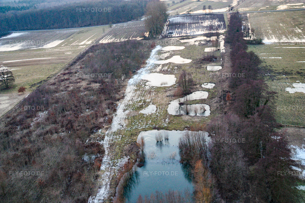 Luftbild: Otterbachtalwiesen vom Tauwasser überschwemmt in Minfeld im Bundesland Rheinland-Pfalz in Deutschland. Foto: IMG_17139.jpg vom 19.02.2009 durch Werner Riehm/FLY-FOTO.de
