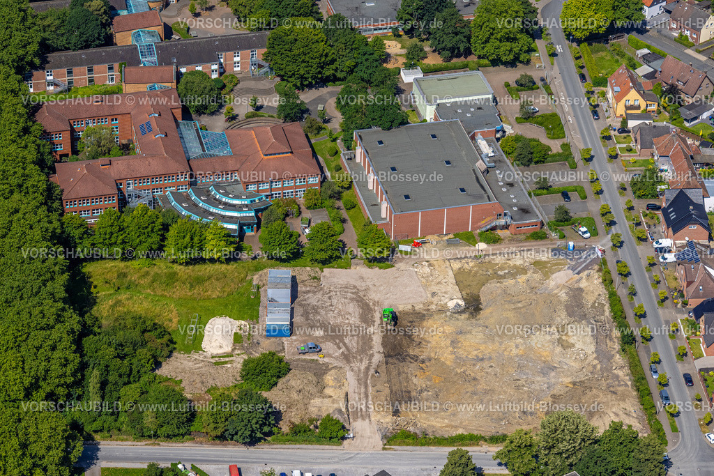 Hamm240706033 | Luftbild, Schulzentrum mit Grundschule Gebrüder-Grimm-Schule und Gesamtschule Sophie Scholl Schule, Baustelle Hagenstraße Ecke Marinestraße, Bockum-Hövel, Hamm, Ruhrgebiet, Nordrhein-Westfalen, Deutschland
