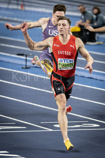 World Athletics Indoor Championships Kujawy Pomorze 26, 20.03.2026 | TORUN, POLAND - MARCH 20:  Simon EHAMMER (SUI) crossing the finish line of the 60m (Heptathlon) during the World Athletics Indoor Championships Kujawy Pomorze 26 on day 1 / session 1 at Kujawsko-Pomorska Arena Torun on March 20, 2026 in Torun, Poland. 
