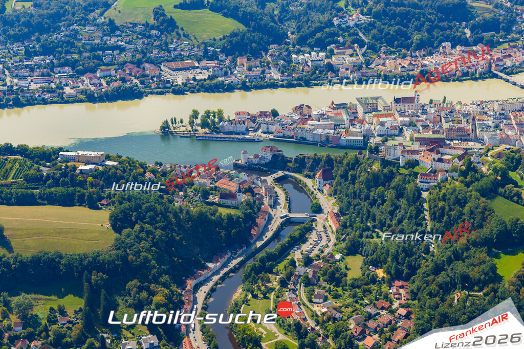 Geschenkidee Ilz Mündung bei Passau -Die Luftbildaufnahme wurde 2025 vom UL-Flugzeug heraus erstellt ( keine Drohne ) - Hochauflösende Luftaufnahme -Nicht vergleichbar mit Google Maps oder Satelittenbilder- Die Geschenkidee !Mit Lizenz und Bildrechte bestellbar