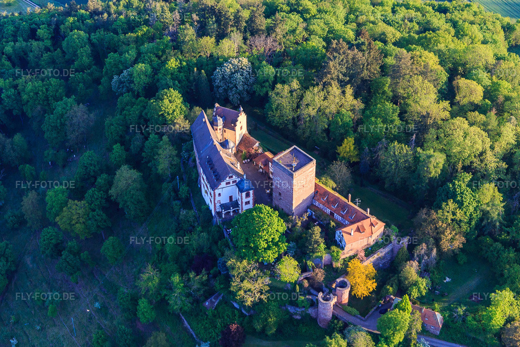 Luftbild: Burg und Burgpark Gamburg im Ortsteil Gamburg in Werbach im Bundesland Baden-Württemberg in Deutschland. Foto: IMG_146248.jpg vom 10.05.2025 durch Werner Riehm/FLY-FOTO.deBurg & Burgpark Gamburg ob der Tauber | Ein Kulturerbe europäischen Ranges