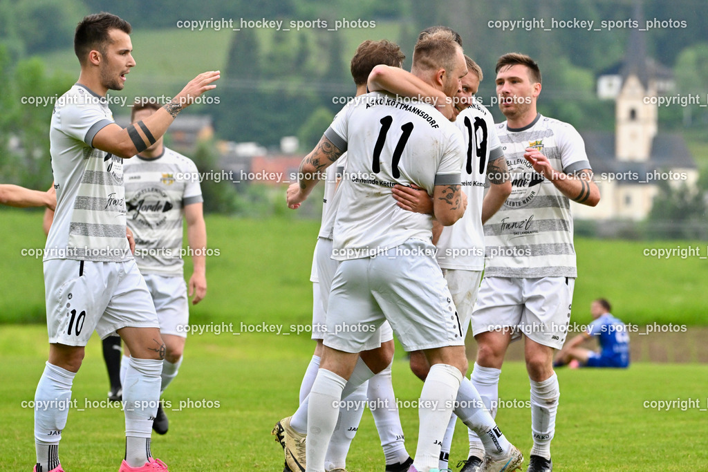 ASKÖ Köttmannsdorf vs. SV Dellach Gail | Jubel ASKÖ Köttmannsdorf, #11 Aner Mandzic ASKÖ Köttmannsdorf, #10 Adis Ajkic ASKÖ Köttmannsdorf, ASKÖ Köttmannsdorf vs. SV Dellach Gail, ASKÖ Köttmannsdorf vs. SV Dellach Gail am 15.05.2024 in Köttmannsdorf (Sportplatz Köttmannsdorf), Austria, (Photo by Bernd Stefan)