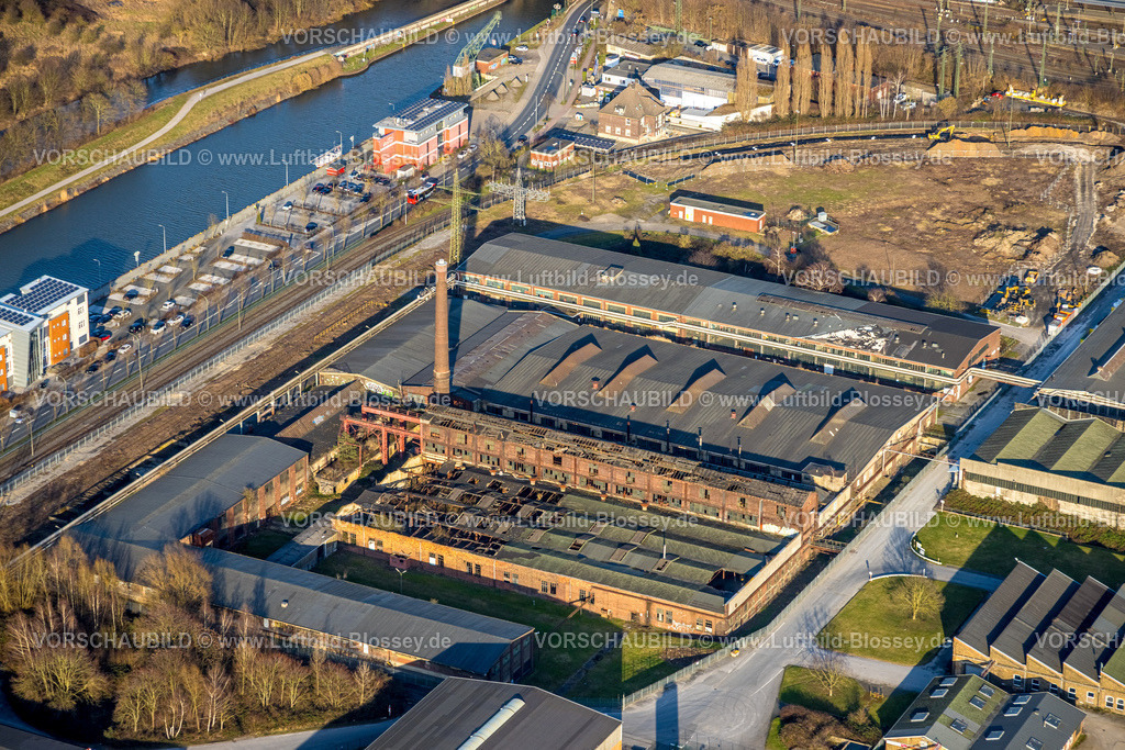 Hamm260203656 | Luftbild, Hafengebiet, alte Werkshalle mit Schornstein, Mitte, Hamm, Ruhrgebiet, Nordrhein-Westfalen, Deutschland
