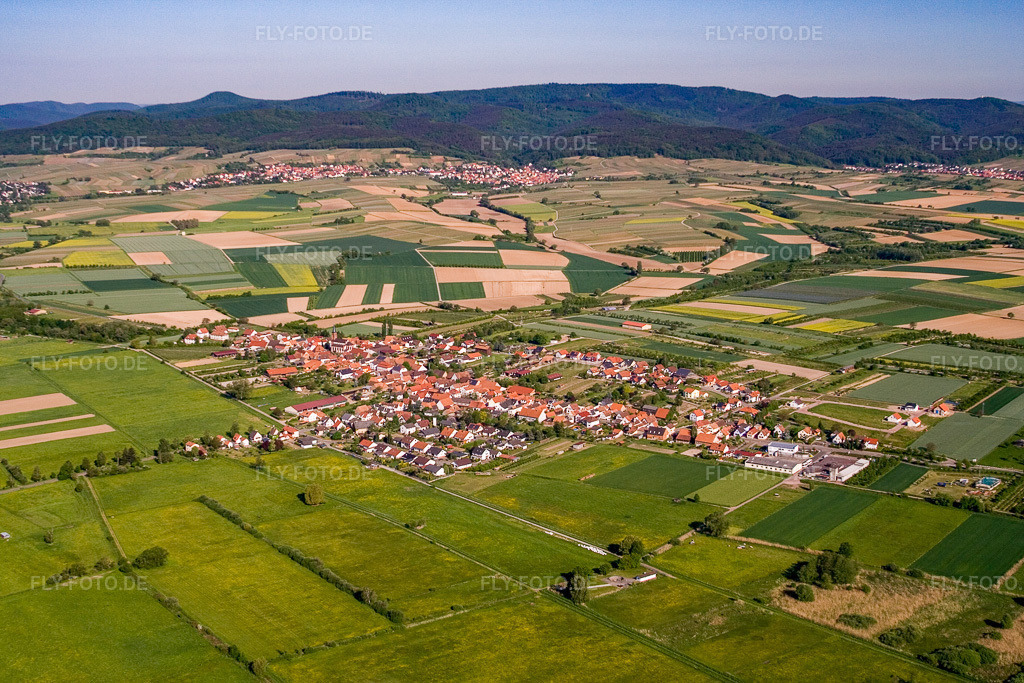 Luftbild: Dorf von Südosten in Schweighofen im Bundesland Rheinland-Pfalz in Deutschland. Foto: IMG_10782.jpg vom 12.05.2008 durch Werner Riehm/FLY-FOTO.de