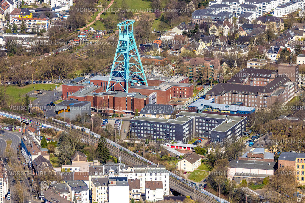 Bochum250301607 | Luftbild, sanierter Förderturm und Bergbaumuseum, Grumme, Bochum, Ruhrgebiet, Nordrhein-Westfalen, Deutschland