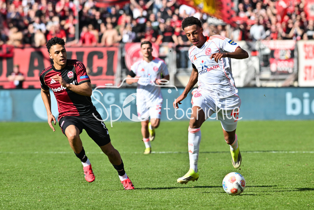 1. FC Nürnberg - Fortuna Düsseldorf | NUREMBERG, GERMANY - 07. MARCH:  im Duell Semir TELALOVIC (1. FC Nuernberg 9) und Sima SUSO (Fortuna Düsseldorf 46) während dem Match zwischen dem 1. FC Nürnberg und Fortuna Düsseldorf am 25. Spieltag der 2. Bundesliga im Max Morlock Stadion / DFL REGULATIONS PROHIBIT ANY USE OF PHOTOGRAPHS AS IMAGE SEQUENCES AND/OR QUASI-VIDEO