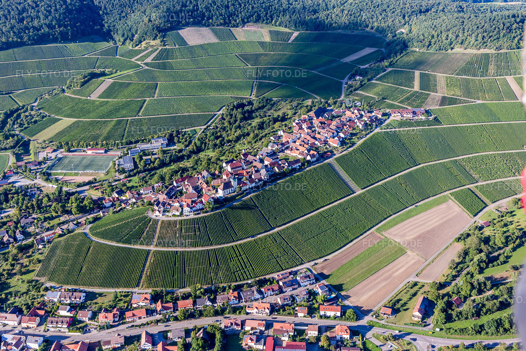 Luftbild: Winzerdorf auf Weinberg in Hohenhaslach im Ortsteil Hohenhaslach in Sachsenheim im Bundesland Baden-Württemberg in Deutschland. – Foto: IMG_093490.jpg vom 22.08.2016 durch Werner Riehm/FLY-FOTO.de – Auflösung des Originals: 5472 x 3648 px