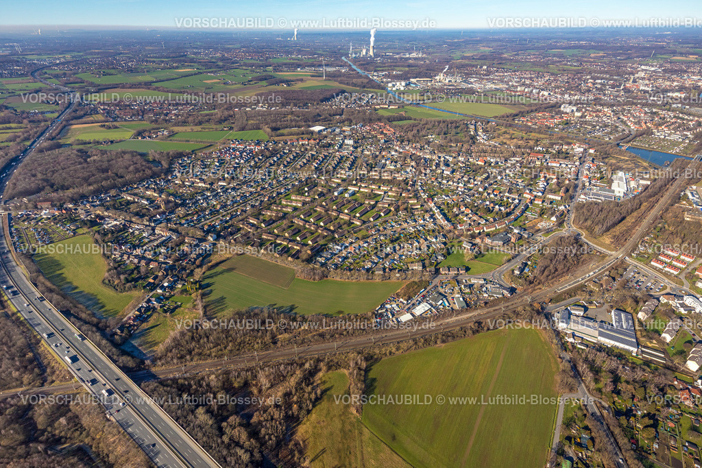 Luenen230203767 | Luftbild, Ortsansicht Lünen-Süd, Autobahn A2, Kurler Straße, Horstmar, Lünen, Ruhrgebiet, Nordrhein-Westfalen, Deutschland