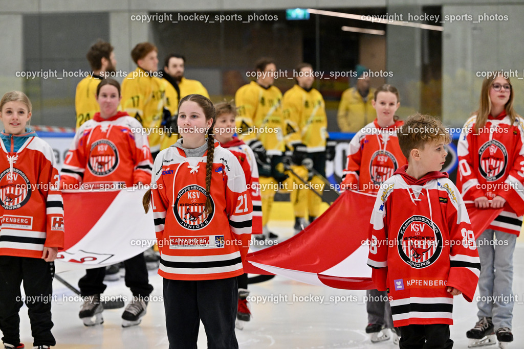KSV KÄNGURUS vs. EHC Lustenau | Vorarlberger &amp; Österreichische Fahne mit Hymne vom KSV Nachwuchs getragen, KSV KÄNGURUS vs. EHC Lustenau, KSV KÄNGURUS vs. EHC Lustenau am 14.03.2026 in Kapfenberg (Sportzentrum Kapfenberg), Austria, (Photo by Bernd Stefan)