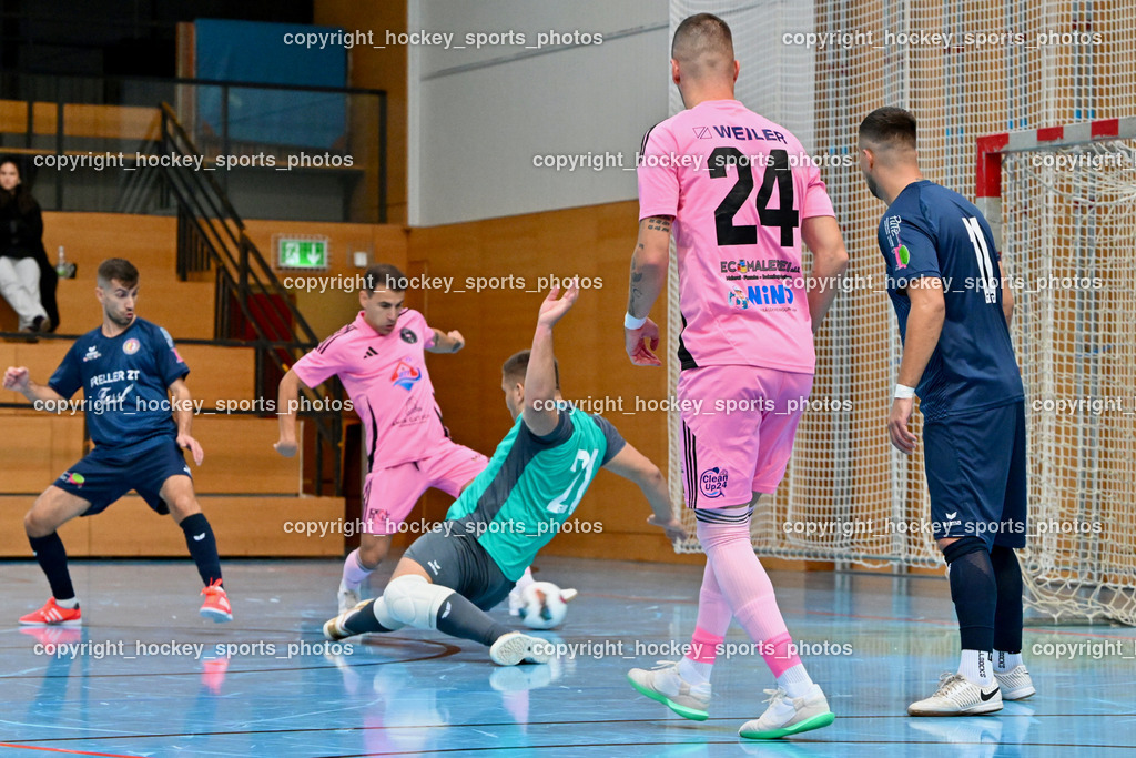 Carinthia Flamengo Futsal Club vs. LPSV-K | #10 Samir Nuhanovic LPSV-K, #21 Robert Dimitrov Carinthia Flamengo, #21 Alan Halilovic LPSV-K, #24 Zoran Vukovic Carinthia Flamengo, #11 Beldin Duric LPSV-K, Carinthia Flamengo Futsal Club vs. LPSV-K, Carinthia Flamengo Futsal Club vs. LPSV-K am 03.11.2024 in Klagenfurt (Ballspielhalle Viktring), Austria, (Photo by Bernd Stefan)