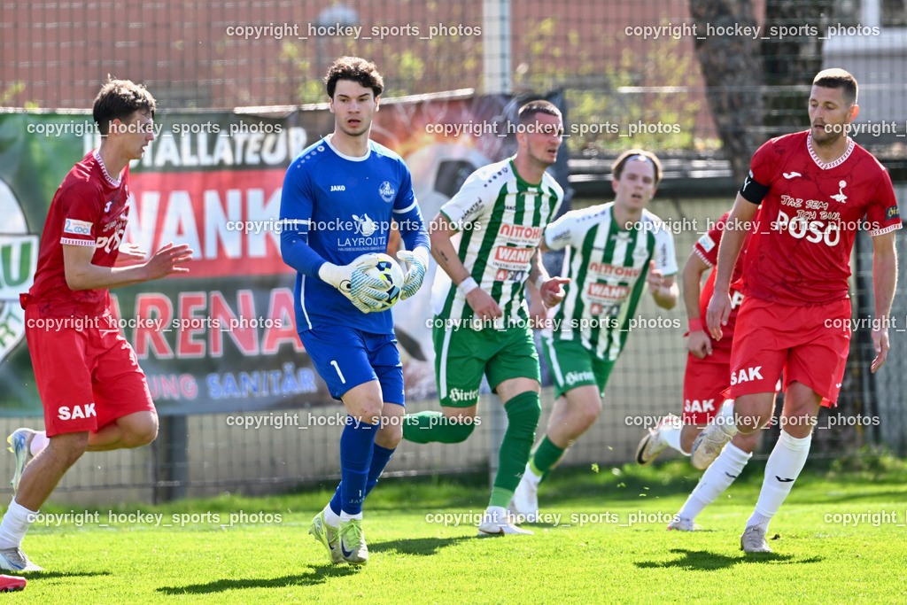 SV Donau Klagenfurt vs. SAK | #11 Luka Jerin SAK, #1 David Armin Holzer SV Donau,  #24 Zoran Vukovic SV Donau,  #22 Leo Ejup SAK, SV Donau Klagenfurt vs. SAK, SV Donau Klagenfurt vs. SAK am 11.04.2026 in Klagenfurt (Sportplat Donau ), Austria, (Photo by Bernd Stefan)