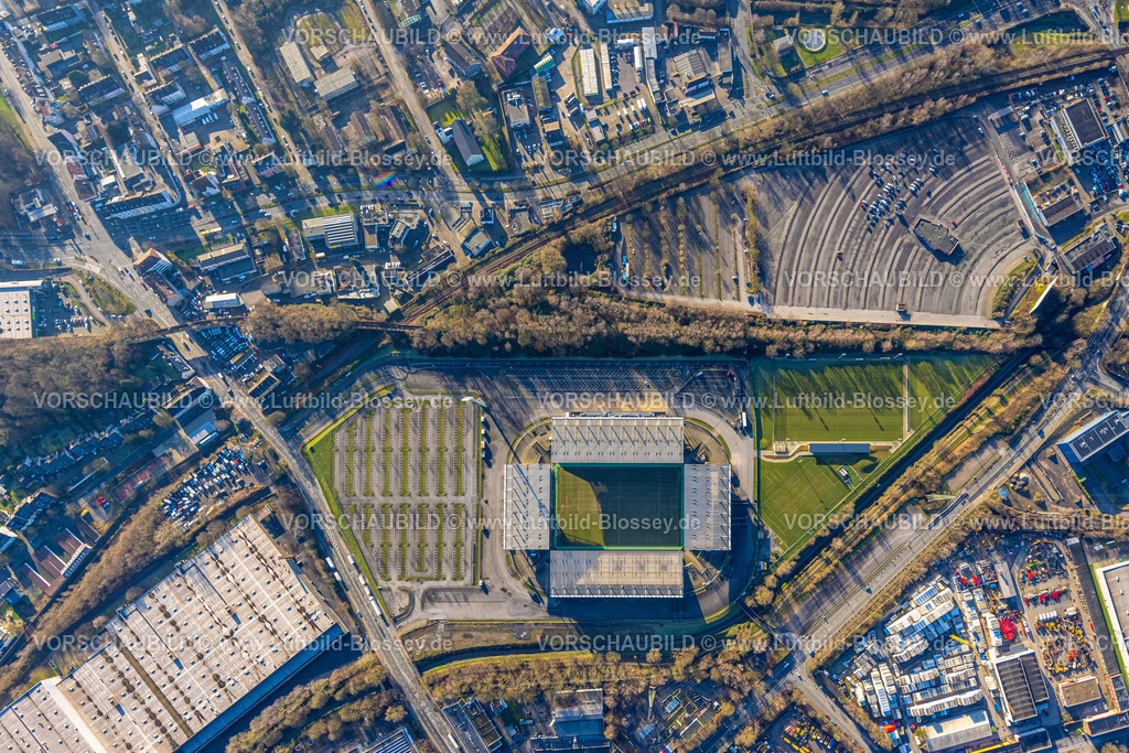Essen241201626RWE-StadionAnDerHafenstrasse | Luftbild, Fußballstadion an der Hafenstraße des Clubs Rot-Weiss Essen,3. Bundesliga , Essen-Borbeck, Tribünen, ,Essen, Ruhrgebiet, Nordrhein-Westfalen, Deutschland