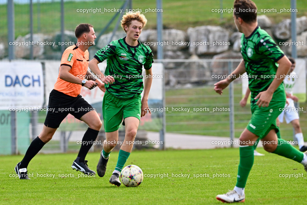 SC Landskron vs. Rapid Lienz | Daniel Wittmann Referee, #5 Julian Loteritsch SC Landskron, SC Landskron vs. Rapid Lienz, SC Landskron vs. Rapid Lienz am 22.09.2024 in Villach (Sportanlage Landskron), Austria, (Photo by Bernd Stefan)