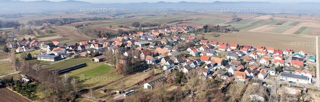 Luftbild: Dorfansicht im Ortsteil Kleinsteinfeld in Niederotterbach im Bundesland Rheinland-Pfalz in Deutschland. Foto: IMG_37357-Bearbeitet.jpg vom 07.02.2011 durch Werner Riehm/FLY-FOTO.deAuflösung des Originals: 9103 x 2913 px