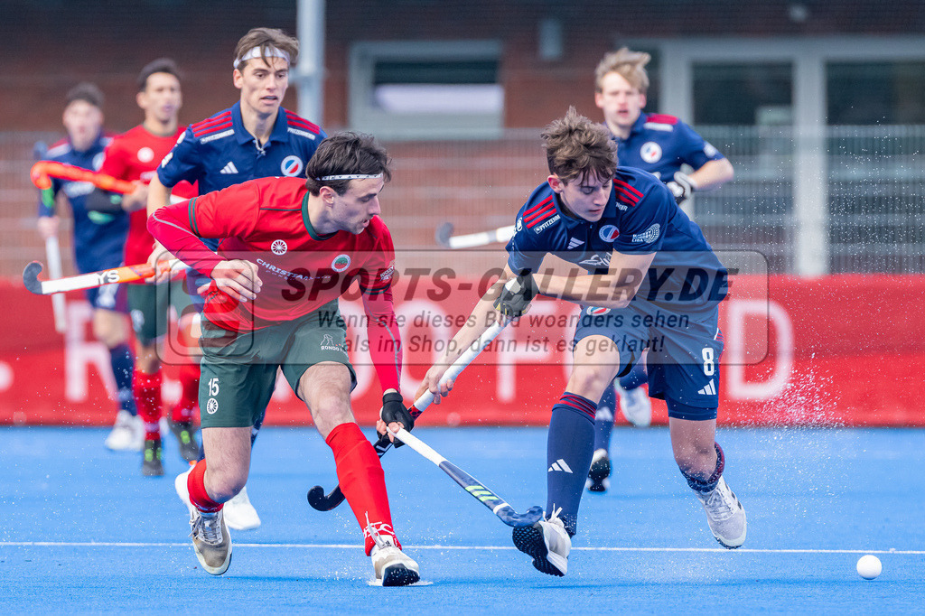 HK_20240323_109892 | 1. Bundesliga Hockey Herren Crefelder HTC - Mannheimer HC am 23.3.2024 Crefelder HTC  Hüttenallee, Krefeld , Bachmann Lucas Maximilian ( Crefelder HTC #15 ) , Huogo von Montgelas ( Mannheimer HC #8 )