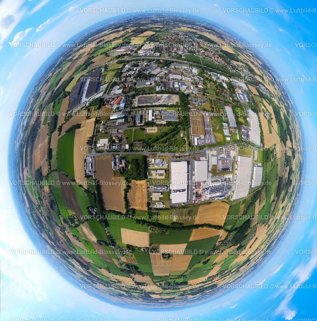 Hamm20220803_1RhynernGewerbegebiet | Luftbildaufnahmen, Fischaugenbild,  vom Gewerbepark Hamm-Rhynern, Ruhrgebiet, ,