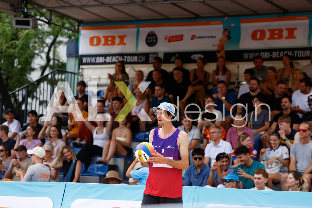 Obi BeachTour 2026 - Basel | BASEL, SWITZERLAND - JULY 18: SIMON HAGENBUCH (SUI) during the Obi BeachTour 2026 match between NAPIER / PETERSEN (DEN) and HAGENBUCH / HAUSSENER (SUI) at Barfüsserplatz on July 18, 2026 in Basel, Switzerland. - Realisiert mit Pictrs.com