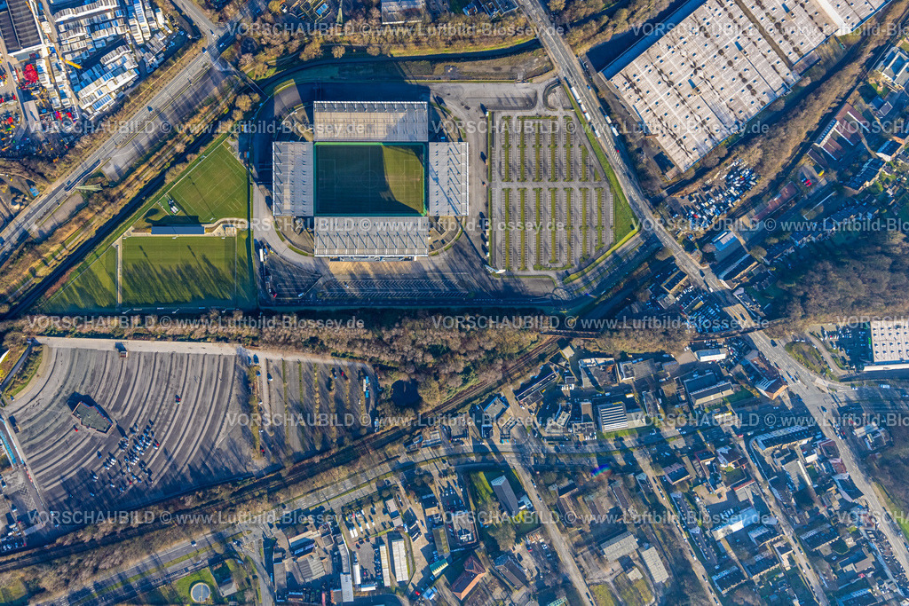 Essen241201625RWE-StadionAnDerHafenstrasse-2 | Luftbild, Fußballstadion an der Hafenstraße des Clubs Rot-Weiss Essen,3. Bundesliga , Essen-Borbeck, Tribünen, ,Essen, Ruhrgebiet, Nordrhein-Westfalen, Deutschland