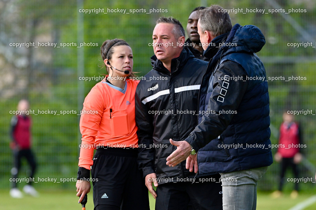 ASK Klagenfurt vs. SK Vorwärts Steyr 21.4.2024 | Lena Hirtl Referee, Assistentcoach ASK Klagenfurt Dieter Schmied, Headcoach ASK Klagenfurt Dietmar Thuller, ASK Klagenfurt vs. SK Vorwärts Steyr 21.4.2024, ASK Klagenfurt vs. SK Vorwärts Steyr am 21.04.2024 in Klagenfurt (ASK Sportzentrum Fischl), Austria, (Photo by Bernd Stefan)
