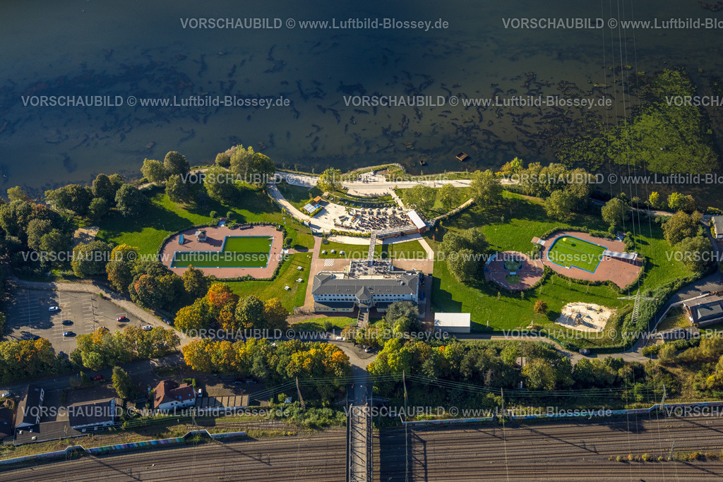 Hagen241005527 | Luftbild, Strandhaus Salitos Beach Hengsteysee mit Freibad Südufer, Bahngleise, Boele, Hagen, Ruhrgebiet, Nordrhein-Westfalen, Deutschland