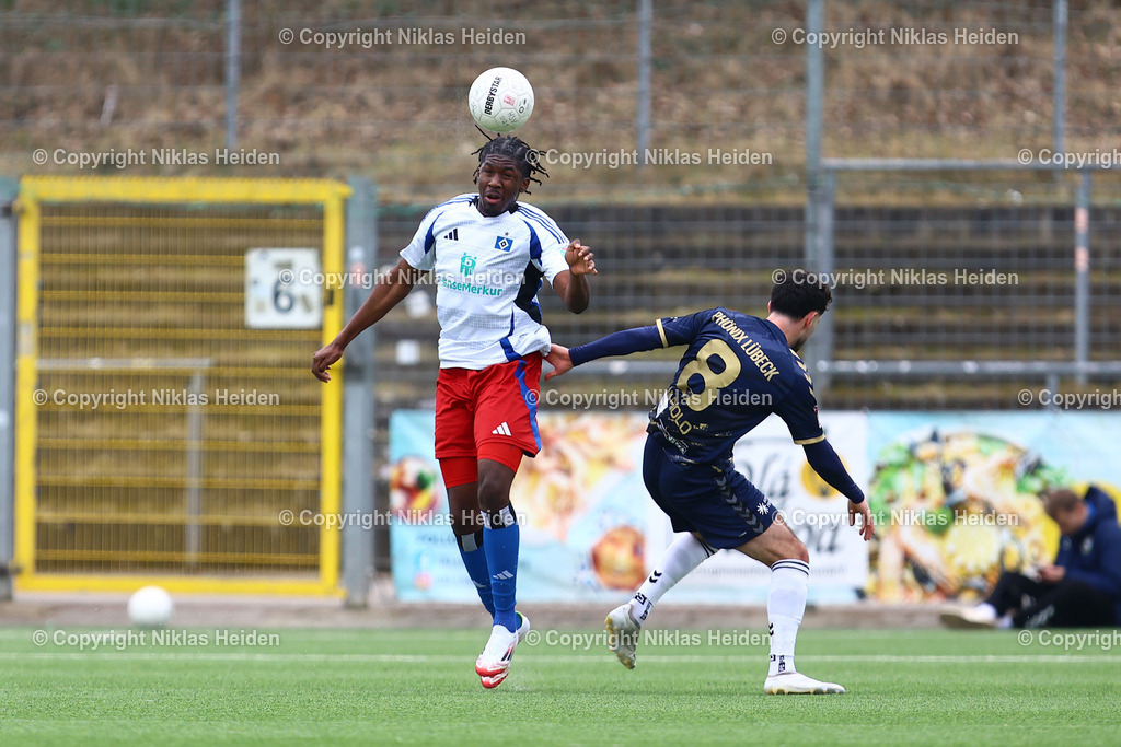NH_HamburgerSVU21_1FCPhönixLübeck_RegionalligaNord_01032025 | #15 Joel Agyekum (Hamburger SV U21), #8 Fabio Oliviero Maiolo (1. FC Phönix Lübeck)Fußball I Herren I Regionalliga Nord I Saison 2024-2025 I 24. Spieltag I Hamburger SV U21 - 1. FC Phönix Lübeck I 01.03.2025 I Stadion Hoheluft