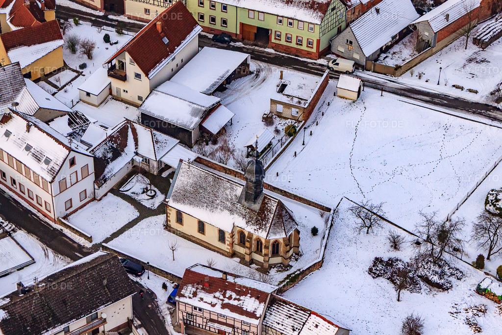 Luftbild: Kirche St. Anna bei Schnee in Dierbach im Bundesland Rheinland-Pfalz in Deutschland. Foto: IMG_23681.jpg vom 16.01.2010 durch Werner Riehm/FLY-FOTO.de
