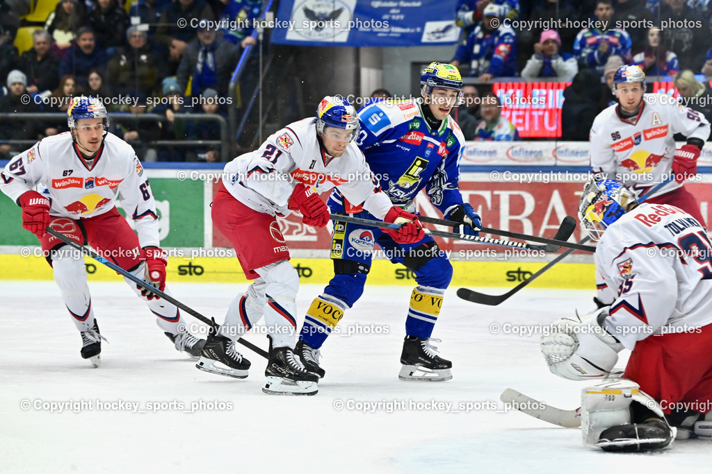 EC IDM Wärmepumpen VSV vs. EC Red Bull VSV | #35 Atte Tolvanen EC Red Bull Salzburg, #21 Troy Wayne Bourke EC Red Bull Salzburg, #40 Elias Wallenta EC VSV, #67 Philipp Wimmer EC Red Bull Salzburg, EC IDM Wärmepumpen VSV vs. EC Red Bull VSV, EC IDM Wärmepumpen VSV vs. EC Red Bull Salzburg am 16.01.2026 in Villach (Stadthalle Villach), Austria, (Photo by Bernd Stefan)