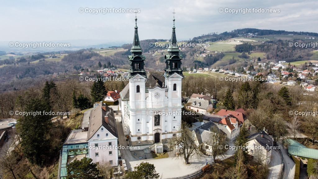 Poestlingberg Linz_ Drohne_ 09.03.2021-11 | 09.03.2021, Pöstlingberg, AUT, Pöstlingberg, Pöstlingbergkirche, Wallfahrtsbasilika, Wahrzeichen, Linz, im Bild Poestlingbergkirche, Pöstlingbergkirche, Wallfahrtsbasilika, Wahrzeichen, Drohne, Kirche, Gebäude