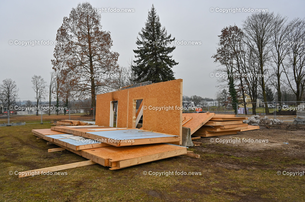 Baustelle Containerdorf Asylanten_ Lunzerstrasse Linz Kleinmünchen_ Brandanschlag_ 05.03.2023-2 | 05.03.2023, Linz, AUT, Lunzerstrasse Kleinmuenchen, im Bild Baustelle Containerdorf Asylanten, Lunzerstrasse Linz Kleinmuenchen, Brandanschlag