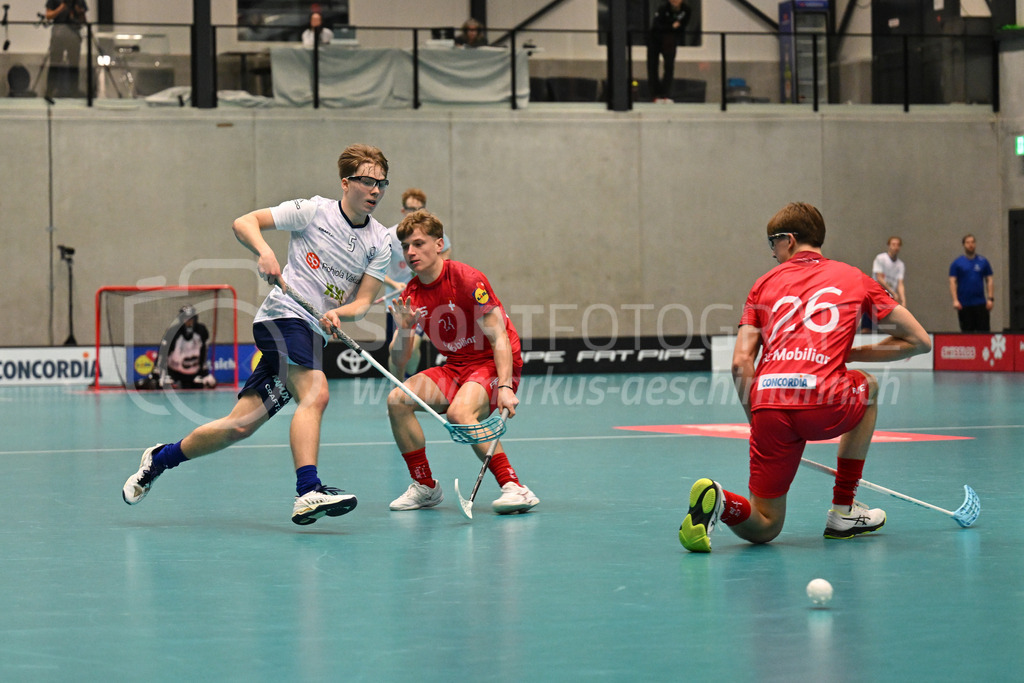 Switzerland B U19 vs Finland U19 - 2. February 2024 | Switzerland B U19 vs Finland U19
U19 Men International Matches in Switzerland
GoEasy Arena, Siggenthal Station
Finland forward #5 Teemu Halmela against Switzerland forward #24 Thierry Waber and Switzerland forward #26 Vinz Burren.
Credit: Markus Aeschimann | <a href="https://www.markus-aeschimann.ch">Sportfotografie Markus Aeschimann</a> | <a href="https://www.instagram.com/sportfotografie.aeschimann">@sportfotografie.aeschimann</a> - Realisiert mit Pictrs.com